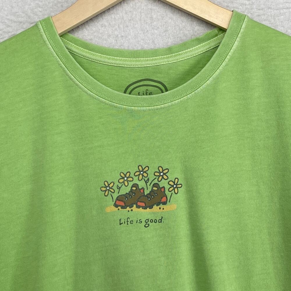 LIFE IS GOOD Top Womens L Daisy Hiking Boots Short Sleeve Basic Cotton Green